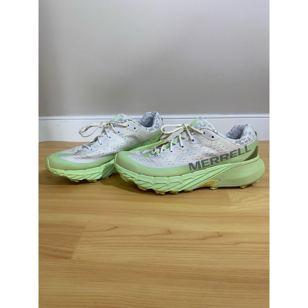 Merrell Womens Agility Peak5 Trail Running White Lime Green Vibram Sneaker Size9
